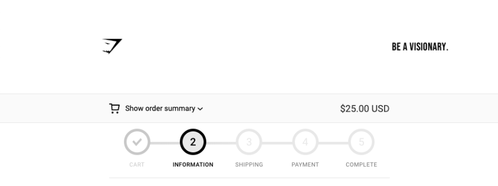 A screenshot of the Gymshark checkout breadcrumbs