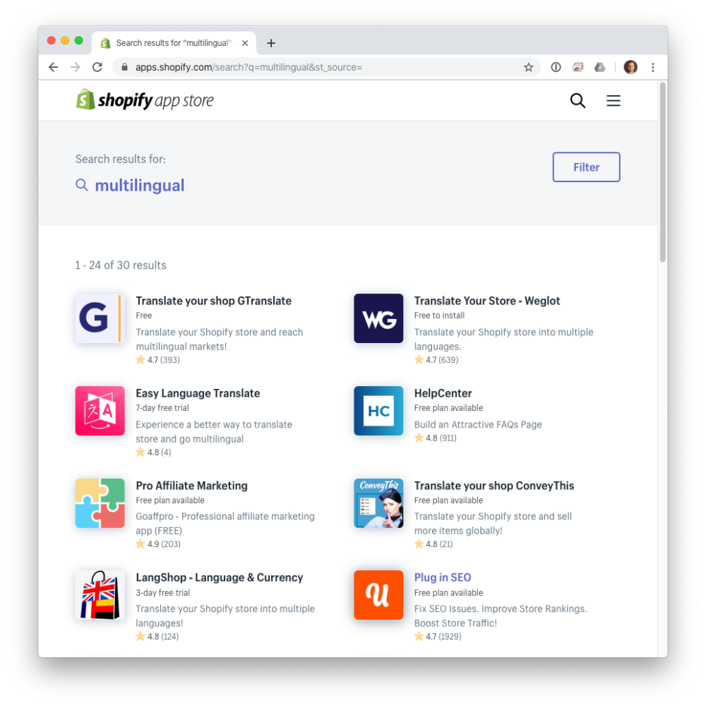 Screenshot of the Shopify App Store