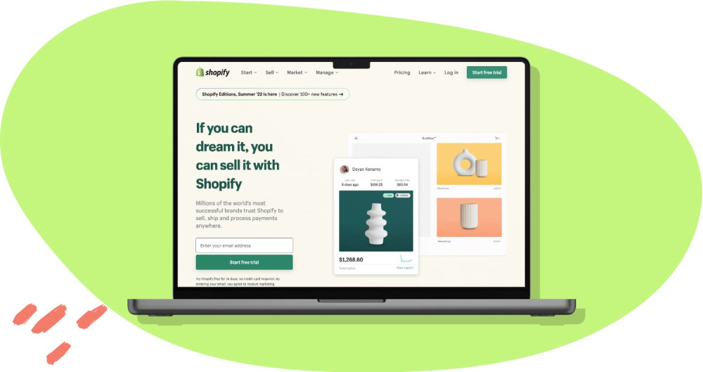 A laptop displaying the Shopify theme store