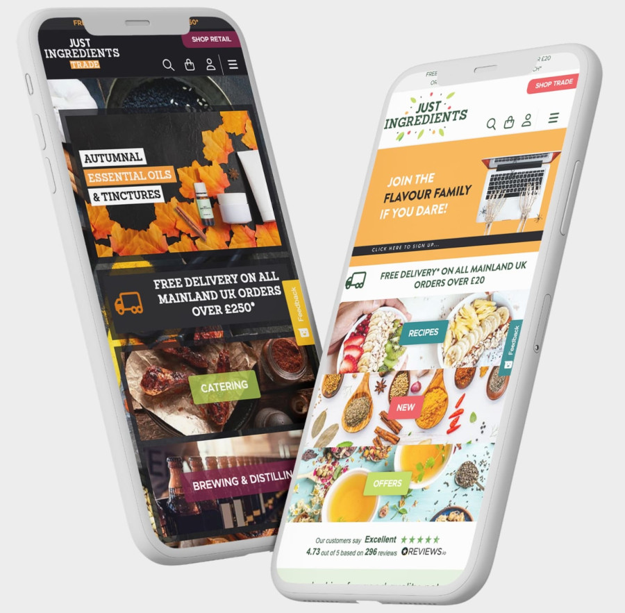 Just Ingredients displayed on two mobile phones